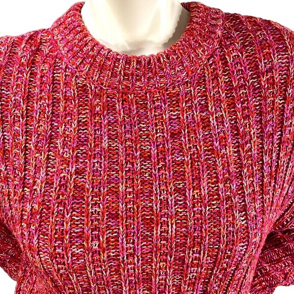 Chunky Cable Knit Pinks Reds Speckled Oversized Comfy Crew Neck Sweater Size XS - Picture 2 of 12